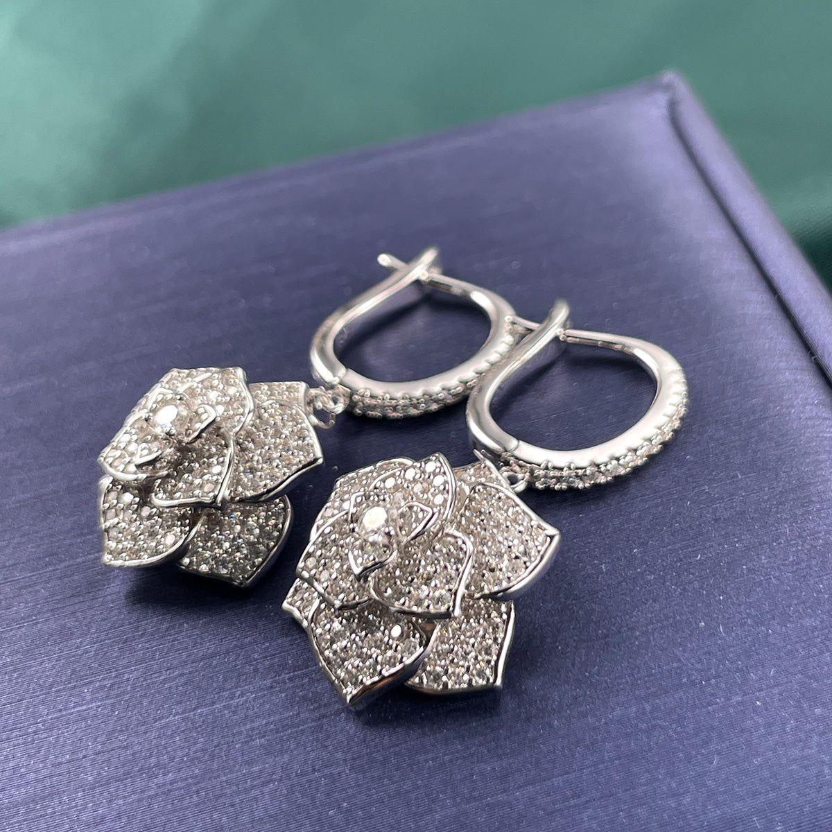 Planderful Moissanite Earrings 1.73CT Camellia Sparkling S925 Silver Plated Gift For Her