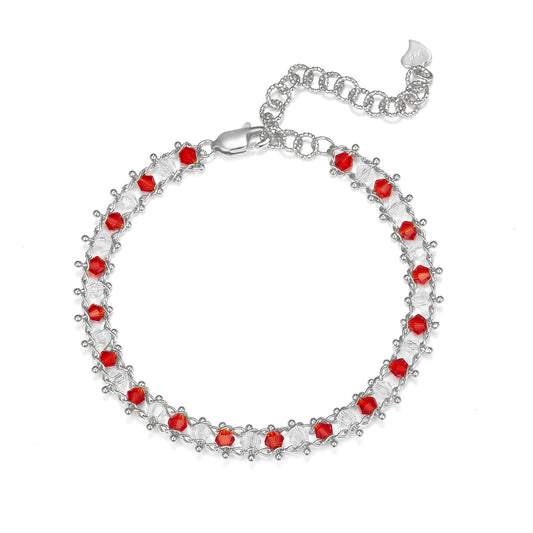Planderful S925 Sterling Silver Bracelet With Colorful Synthetic Crystals Italian Weaving Craft For Women