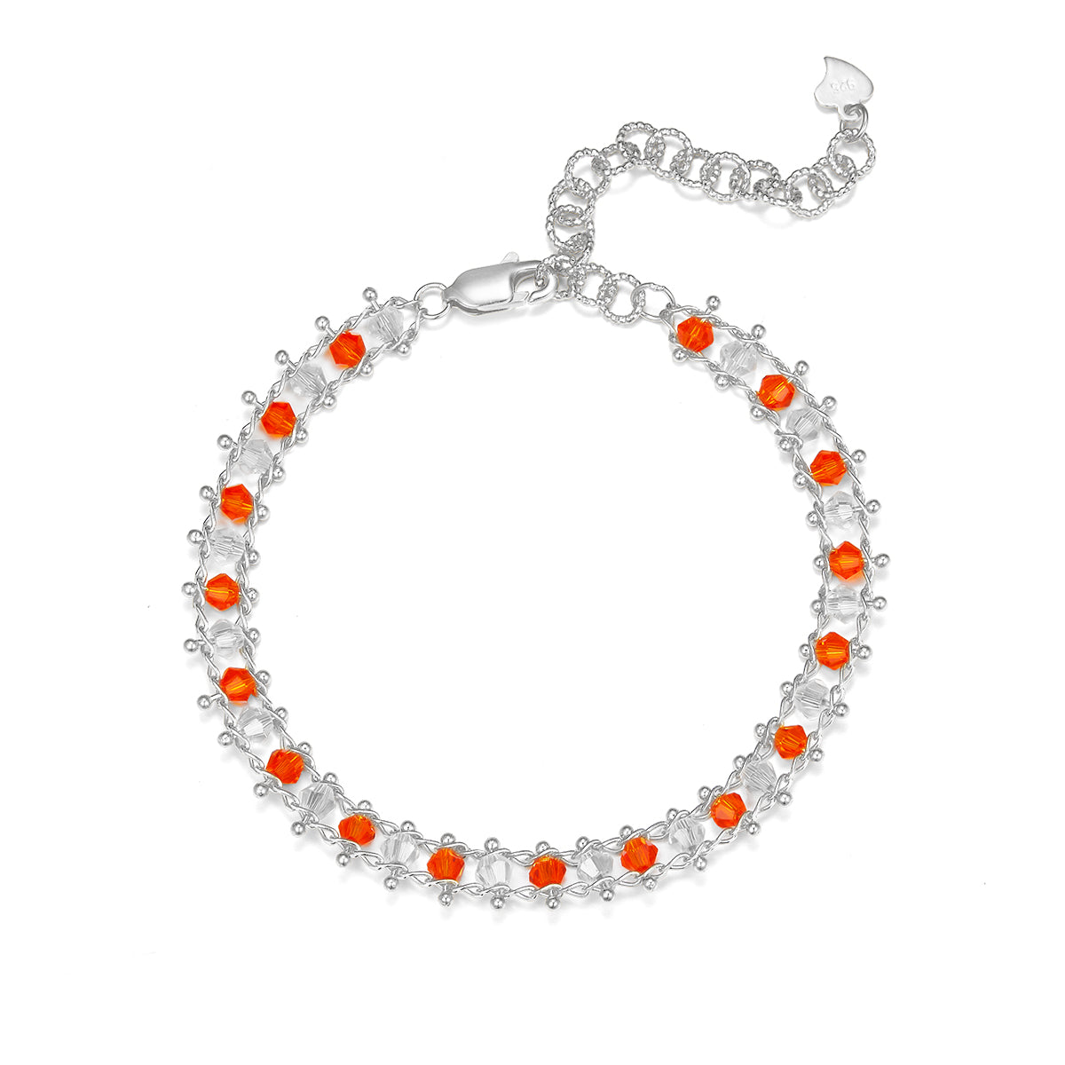 Planderful S925 Sterling Silver Bracelet With Colorful Synthetic Crystals Italian Weaving Craft For Women