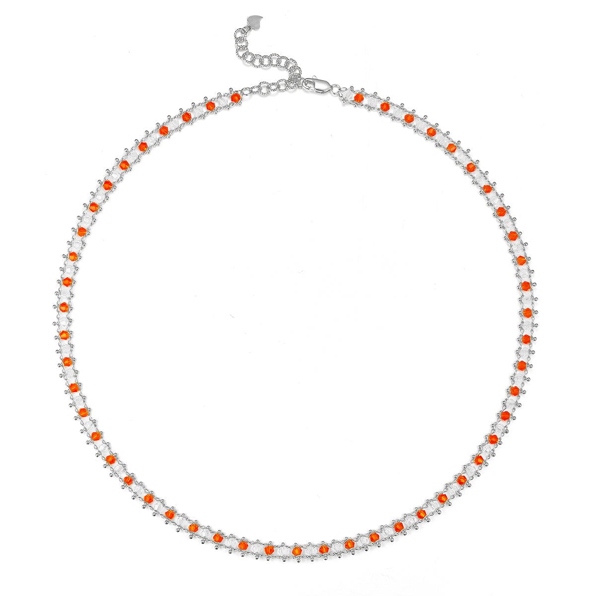 Planderful S925 Sterling Silver Gold Plated Synthetic Crystal Necklace Italian Weaving Craft For Women