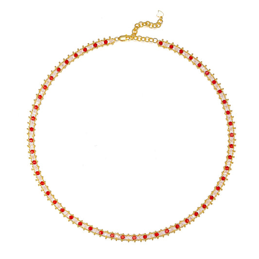 Planderful S925 Sterling Silver Gold Plated Synthetic Crystal Necklace Italian Weaving Craft For Women