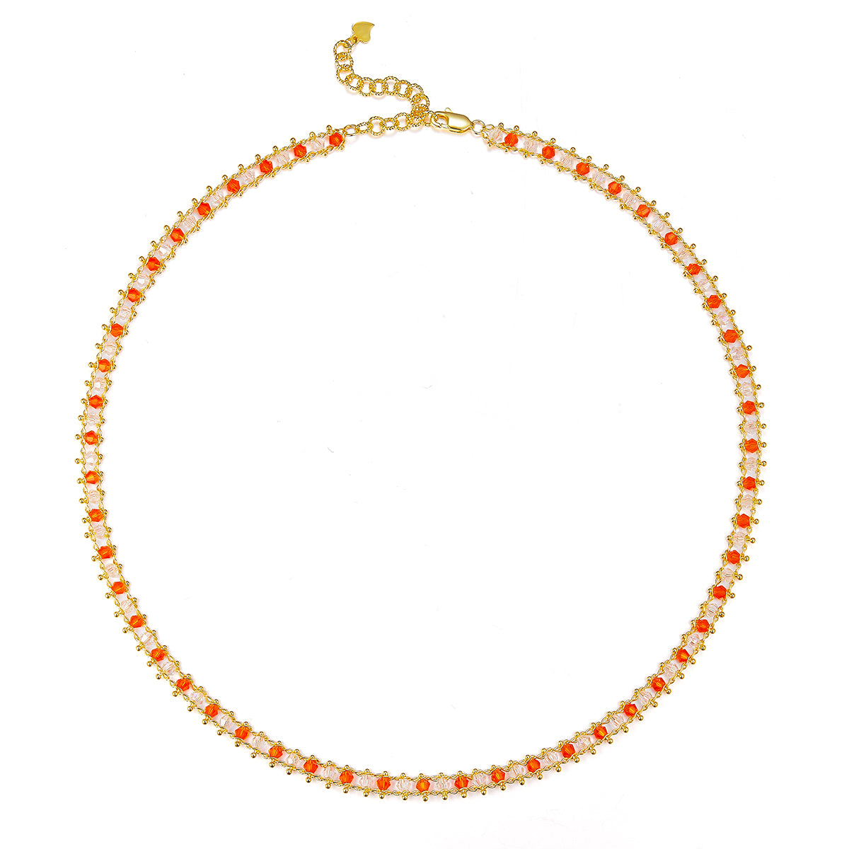 Planderful S925 Sterling Silver Gold Plated Synthetic Crystal Necklace Italian Weaving Craft For Women