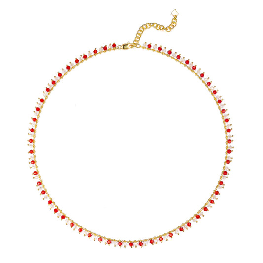 Planderful Crystal Necklace For Women S925 Silver Plated Gold Red White Synthetic Crystal Sparkling Dynamic