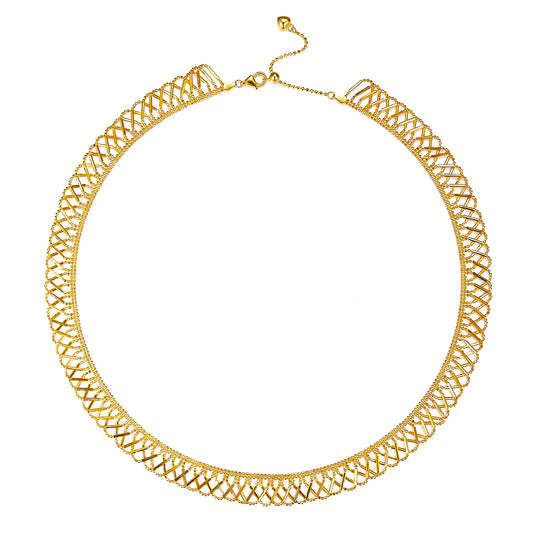 Planderful Shop S925 Silver Gold Plated Lace Woven Necklace For Women, Sparkling Italian Craftsmanship