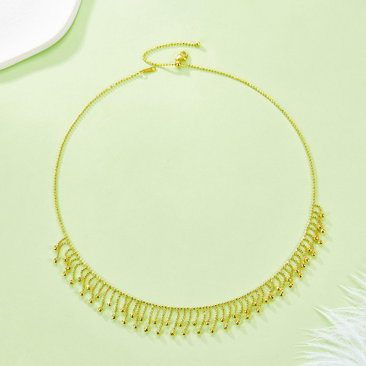 Planderful S925 Silver Gold Plated Italian Lace Beaded Tassel Necklace For Women Gift