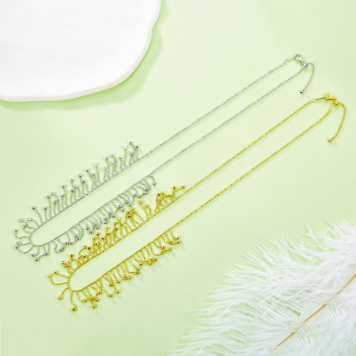 Planderful S925 Silver Gold Plated Italian Lace Beaded Tassel Necklace For Women Gift