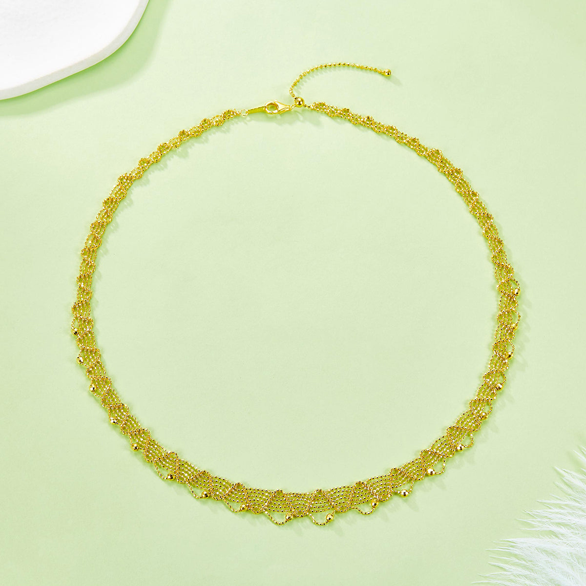 Planderful Everyday Genie S925 Silver Gold Plated Italian Craftsmanship Lace Double Layer Necklace For Her