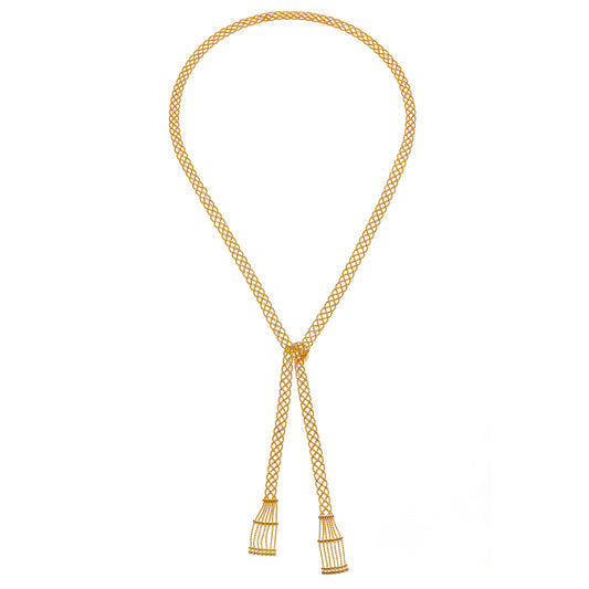 Planderful S925 Silver Necklace Luxurious Gold Plated Italian Lace Mesh 100cm Long For Women