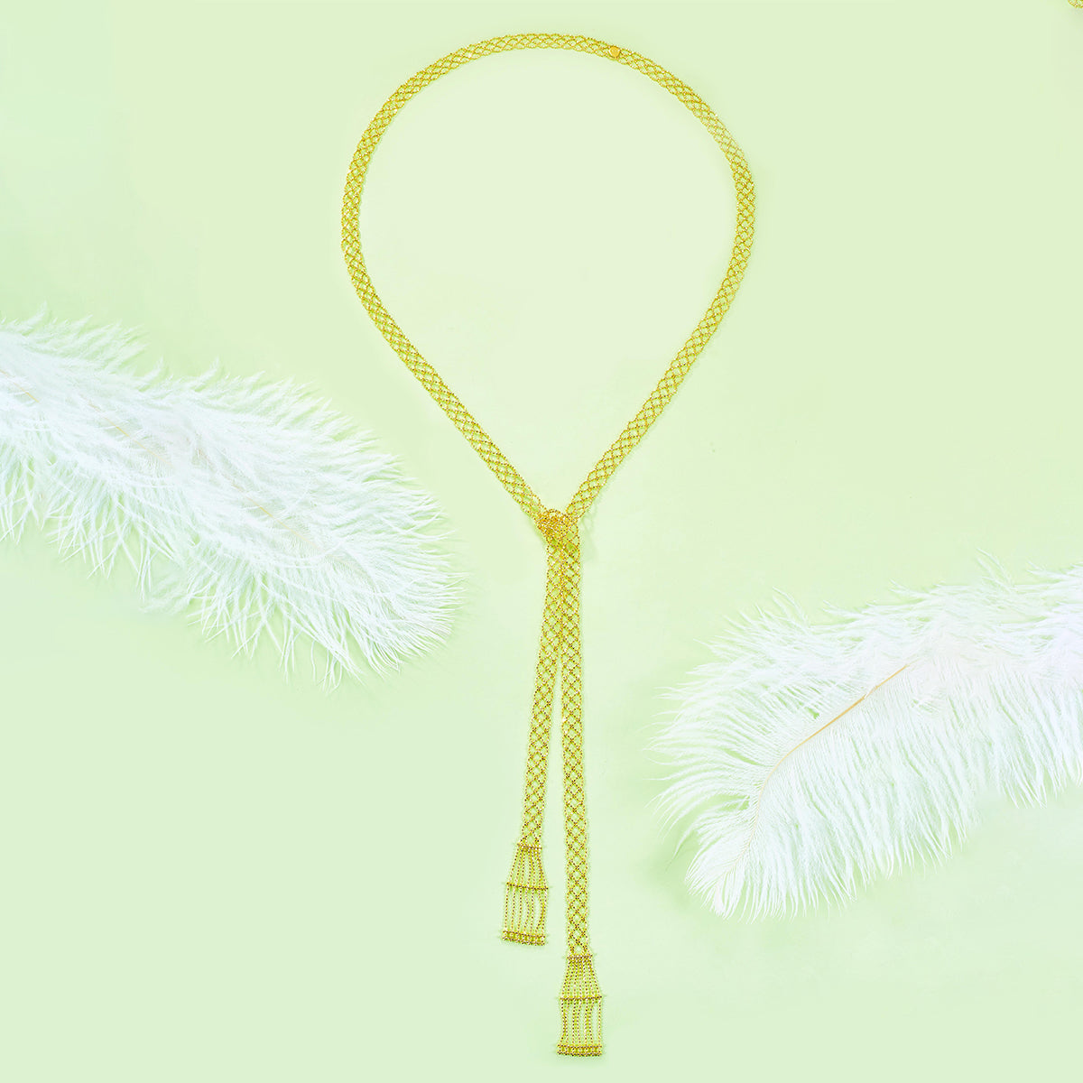 Planderful S925 Silver Necklace Luxurious Gold Plated Italian Lace Mesh 100cm Long For Women