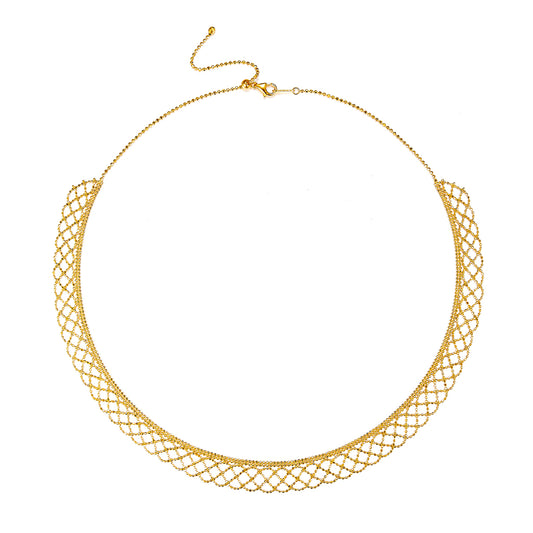 Planderful S925 Silver Gold Plated Italian Lace Mesh Necklace for Women Timeless Design Everyday Genie Collection 45cm