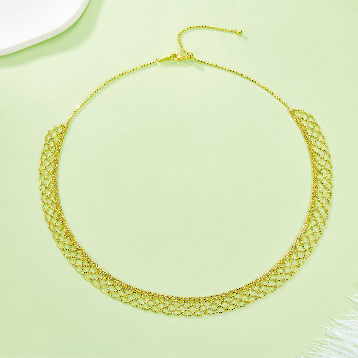 Planderful S925 Silver Gold Plated Italian Lace Mesh Necklace for Women Timeless Design Everyday Genie Collection 45cm