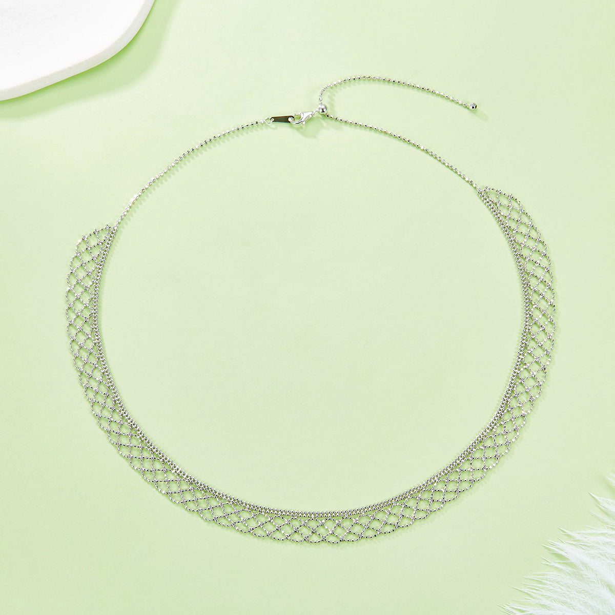 Planderful S925 Silver Gold Plated Italian Lace Mesh Necklace for Women Timeless Design Everyday Genie Collection 45cm