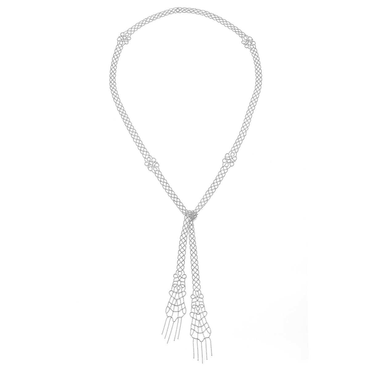 Planderful S925 Silver Plated Lace Necklace 100cm Long Chain Elegant Flower Pattern for Women