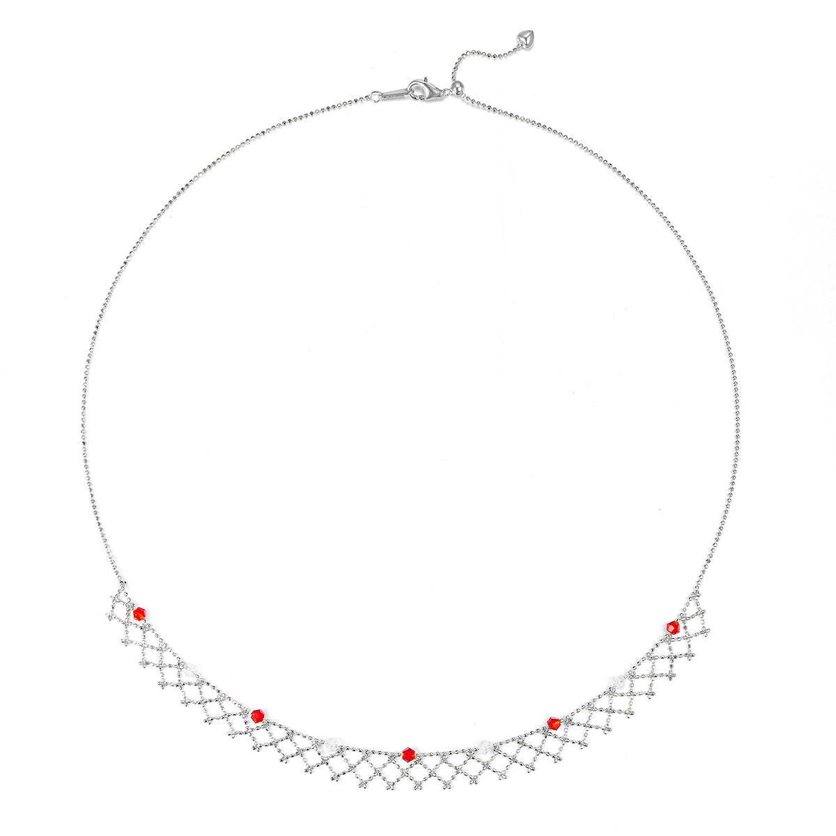 Planderful S925 Silver Necklace Platinum Plated Italian Lace Mesh for Women With Crystal Sparkle