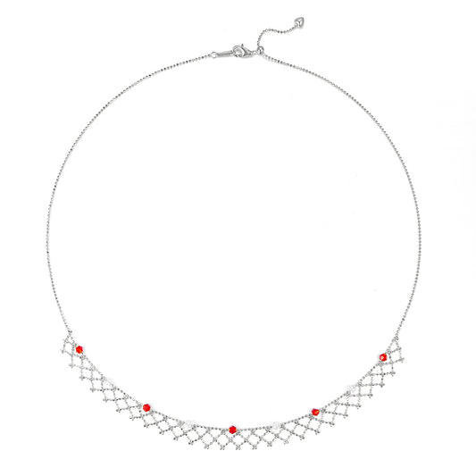 Planderful S925 Silver Necklace Platinum Plated Italian Lace Mesh for Women With Crystal Sparkle