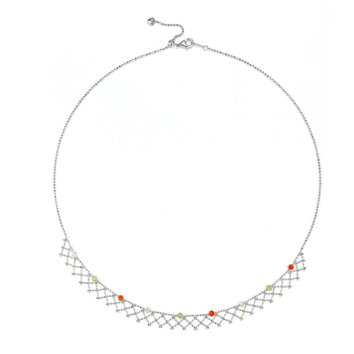 Planderful S925 Silver Necklace Platinum Plated Italian Lace Mesh for Women With Crystal Sparkle