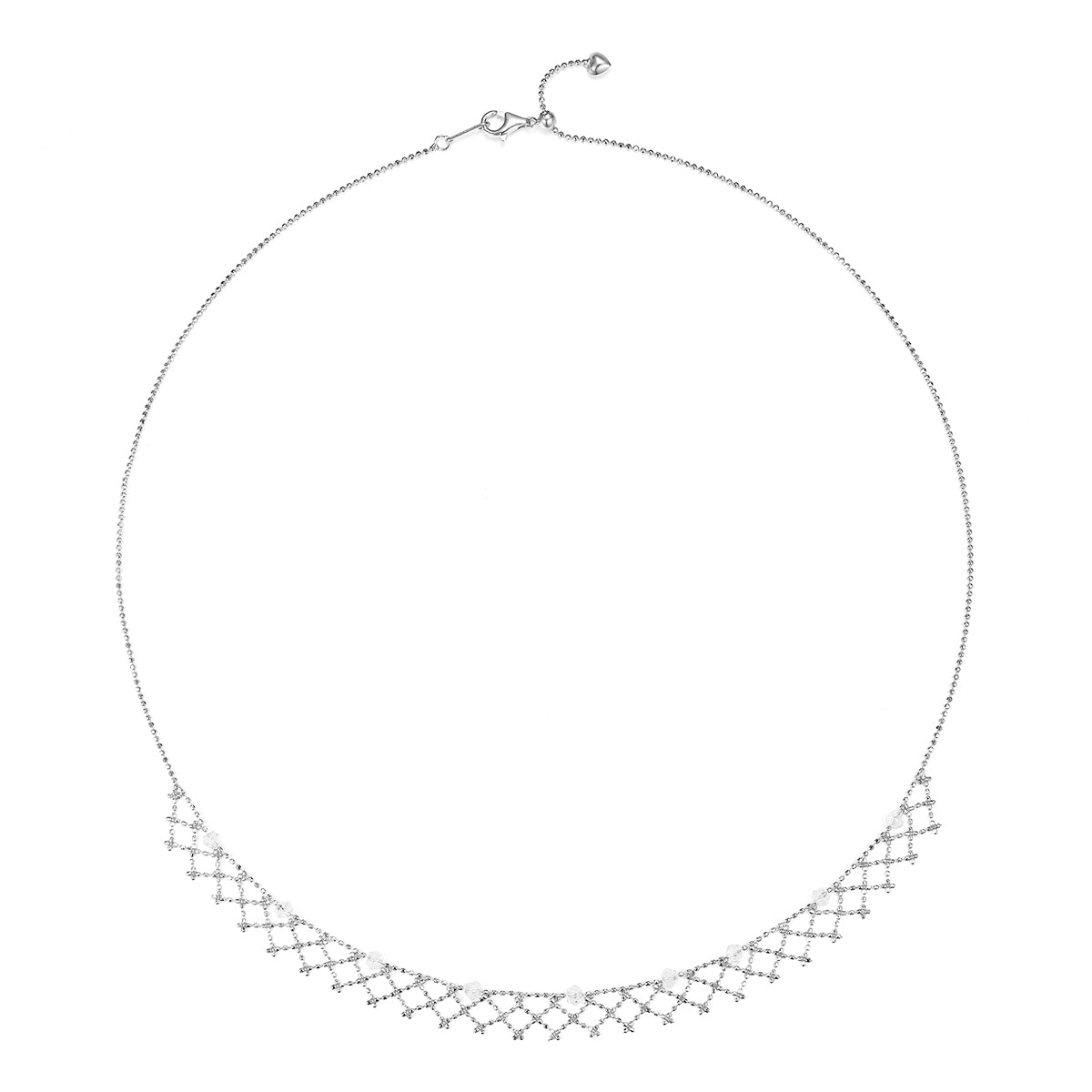 Planderful S925 Silver Necklace Platinum Plated Italian Lace Mesh for Women With Crystal Sparkle