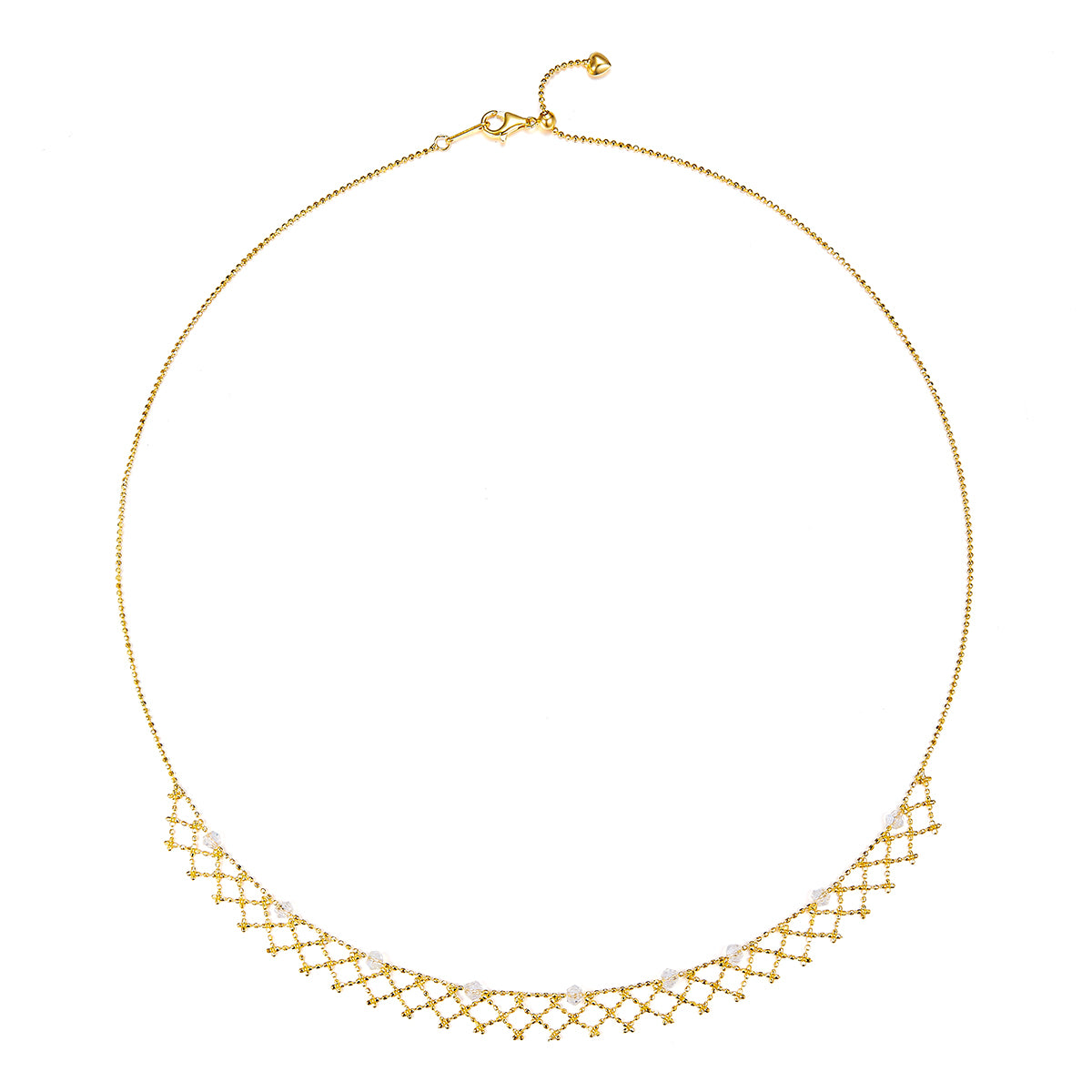 Planderful S925 Silver Necklace Platinum Plated Italian Lace Mesh for Women With Crystal Sparkle