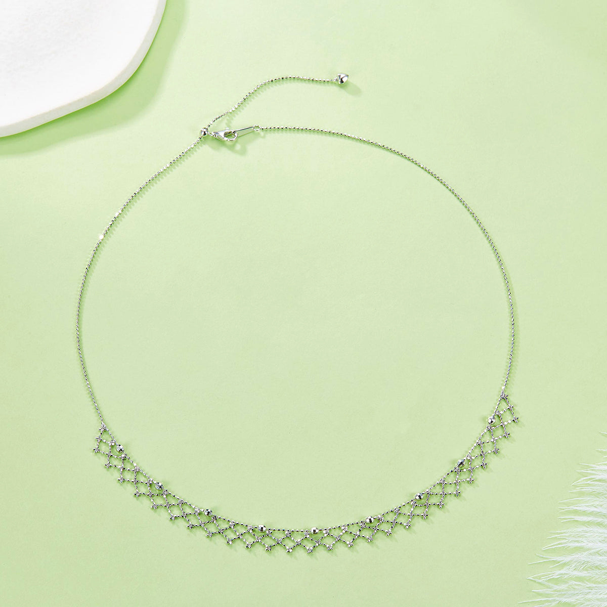 Planderful Sterling Silver Necklace Gold Plated Italian Lace Weaving With Sparkling Bead Mesh For Women