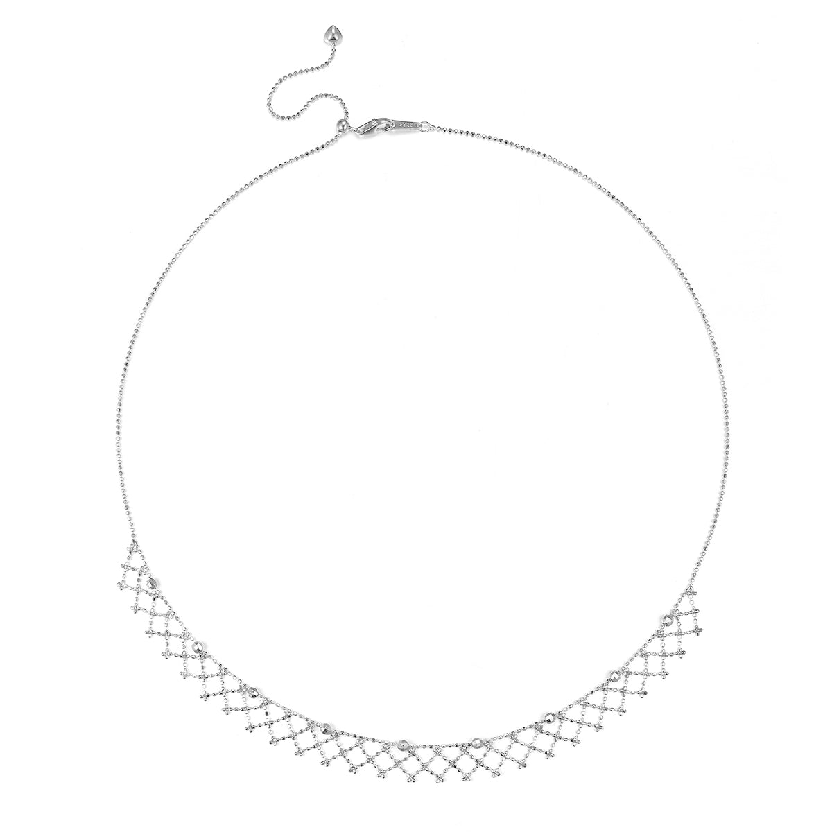 Planderful Sterling Silver Necklace Gold Plated Italian Lace Weaving With Sparkling Bead Mesh For Women