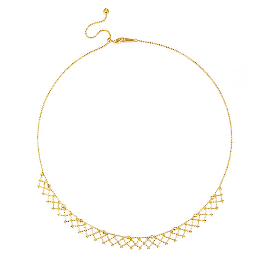 Planderful Sterling Silver Necklace Gold Plated Italian Lace Weaving With Sparkling Bead Mesh For Women