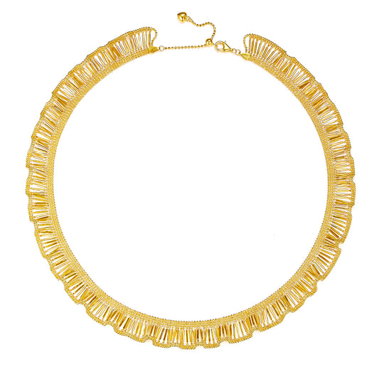 Planderful S925 Silver Gold Plated Necklace With Luxurious Ruffle Edge Italian Lace Design For Elegant Women