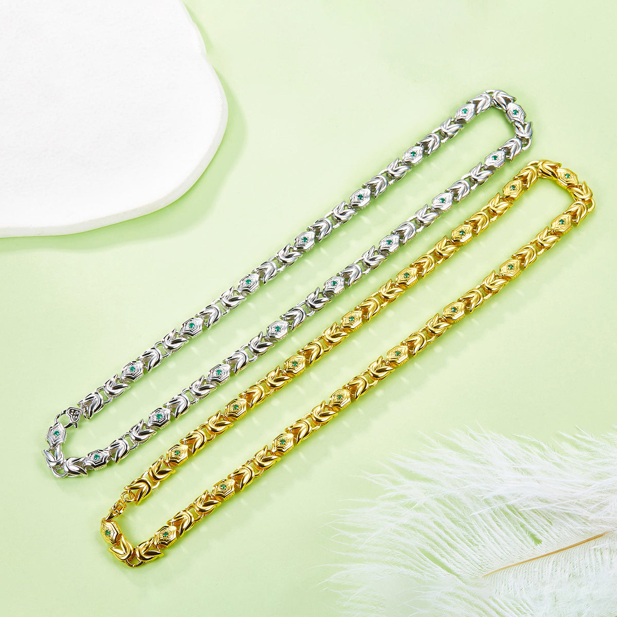 Planderful Lab Grown Emerald Necklace Sterling Silver 45cm Bold Hip Hop Luxury Jewelry For Style Lovers