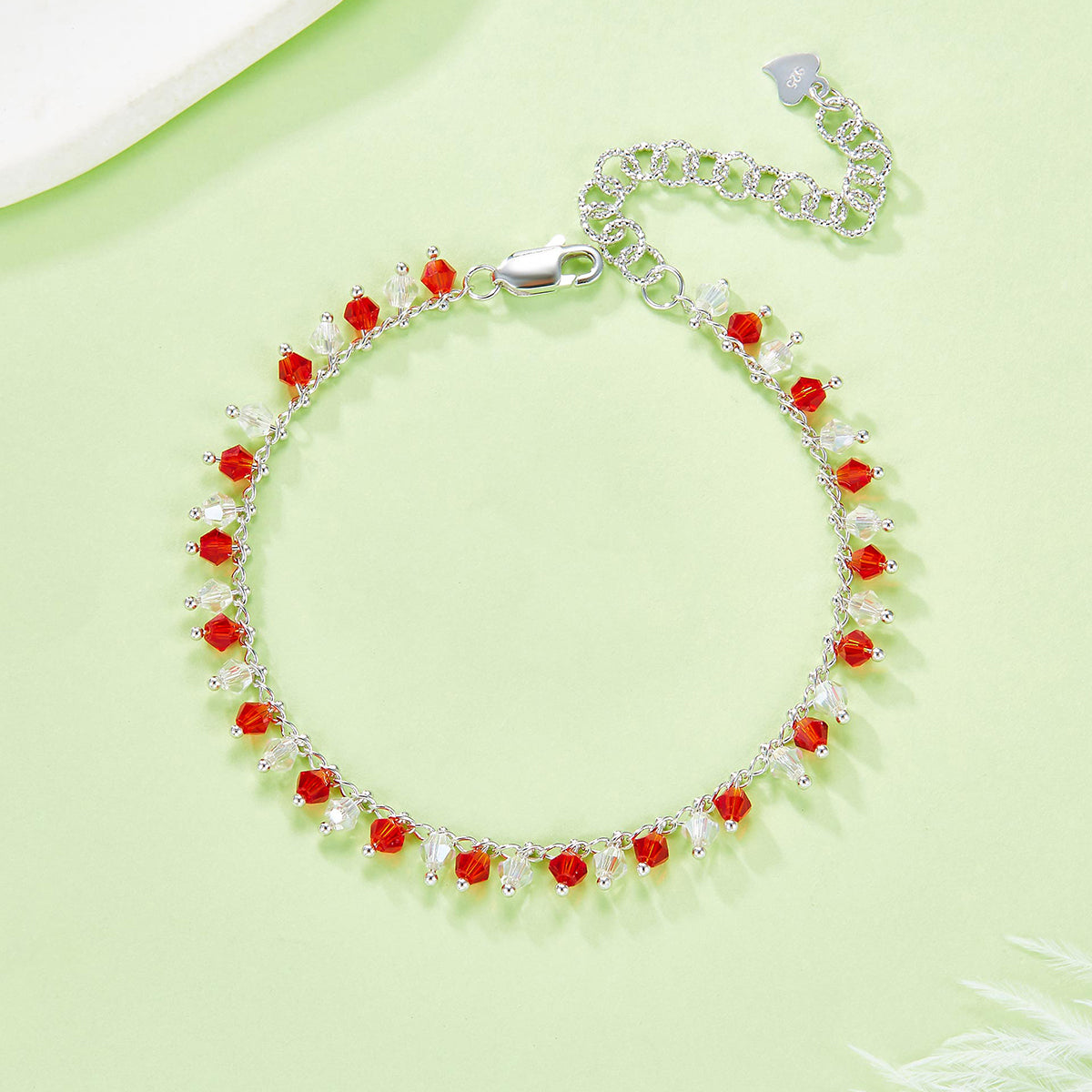 Planderful S925 Silver Bracelet Vitality Orange White Synthetic Crystal For Women Gala Fireworks Collection