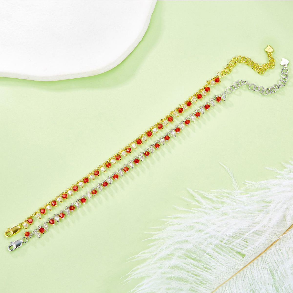 Planderful S925 Silver Bracelet Vitality Orange White Synthetic Crystal For Women Gala Fireworks Collection