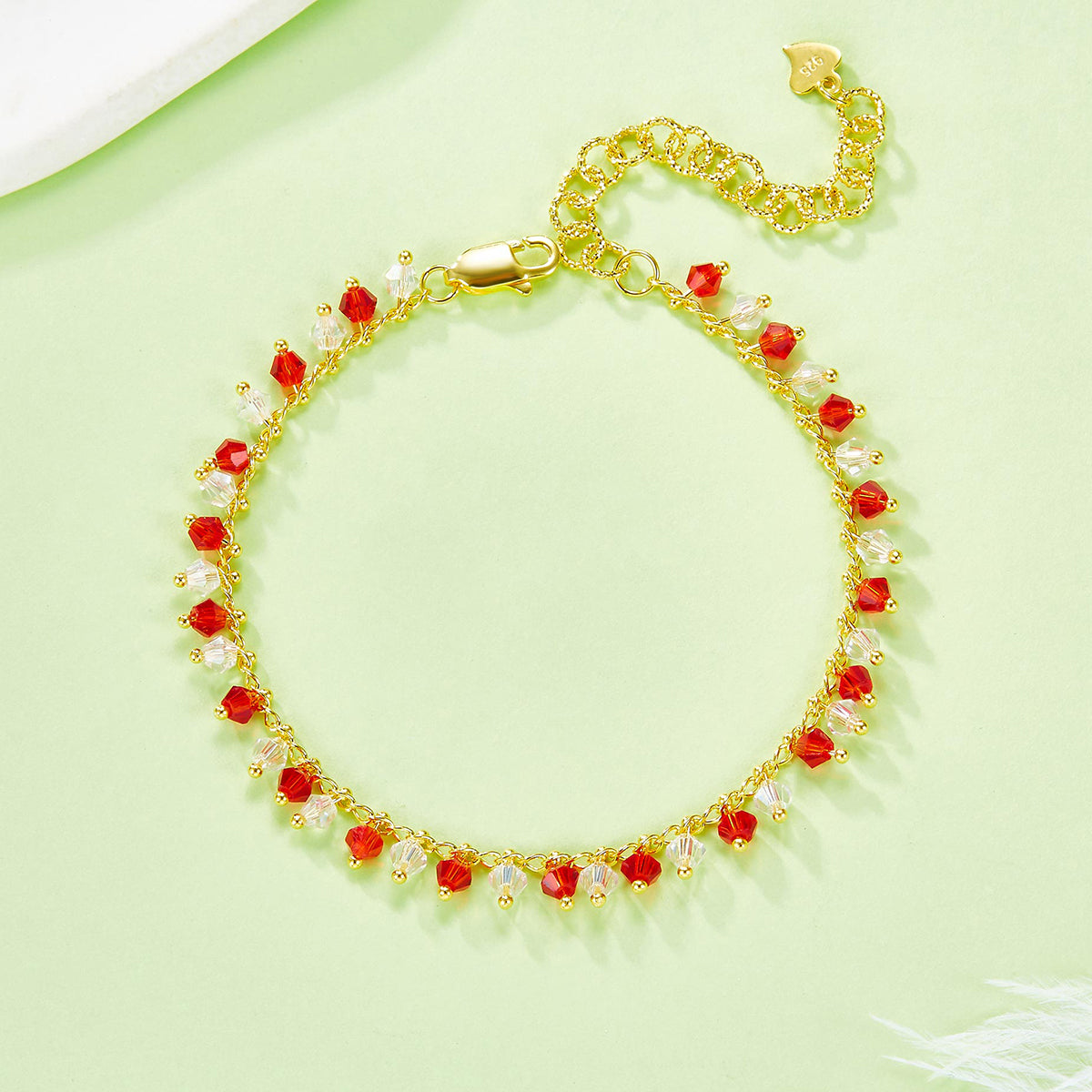 Planderful S925 Silver Bracelet Vitality Orange White Synthetic Crystal For Women Gala Fireworks Collection