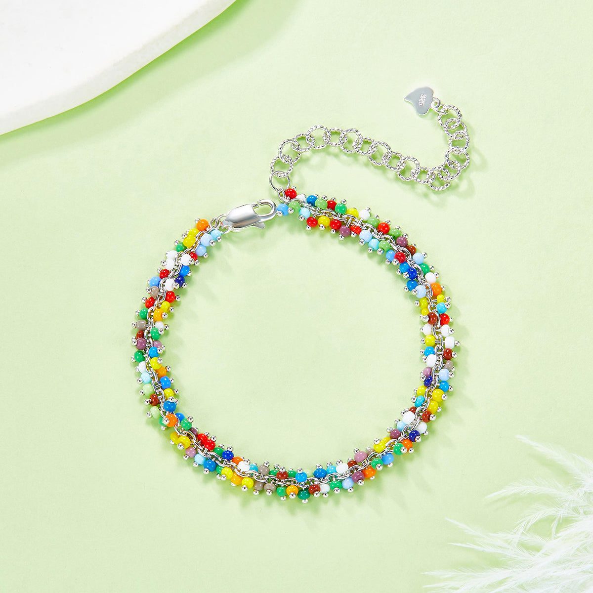 Planderful S925 Silver Plated Bead Bracelet Colorful Gala Fireworks Collection For Women Gift