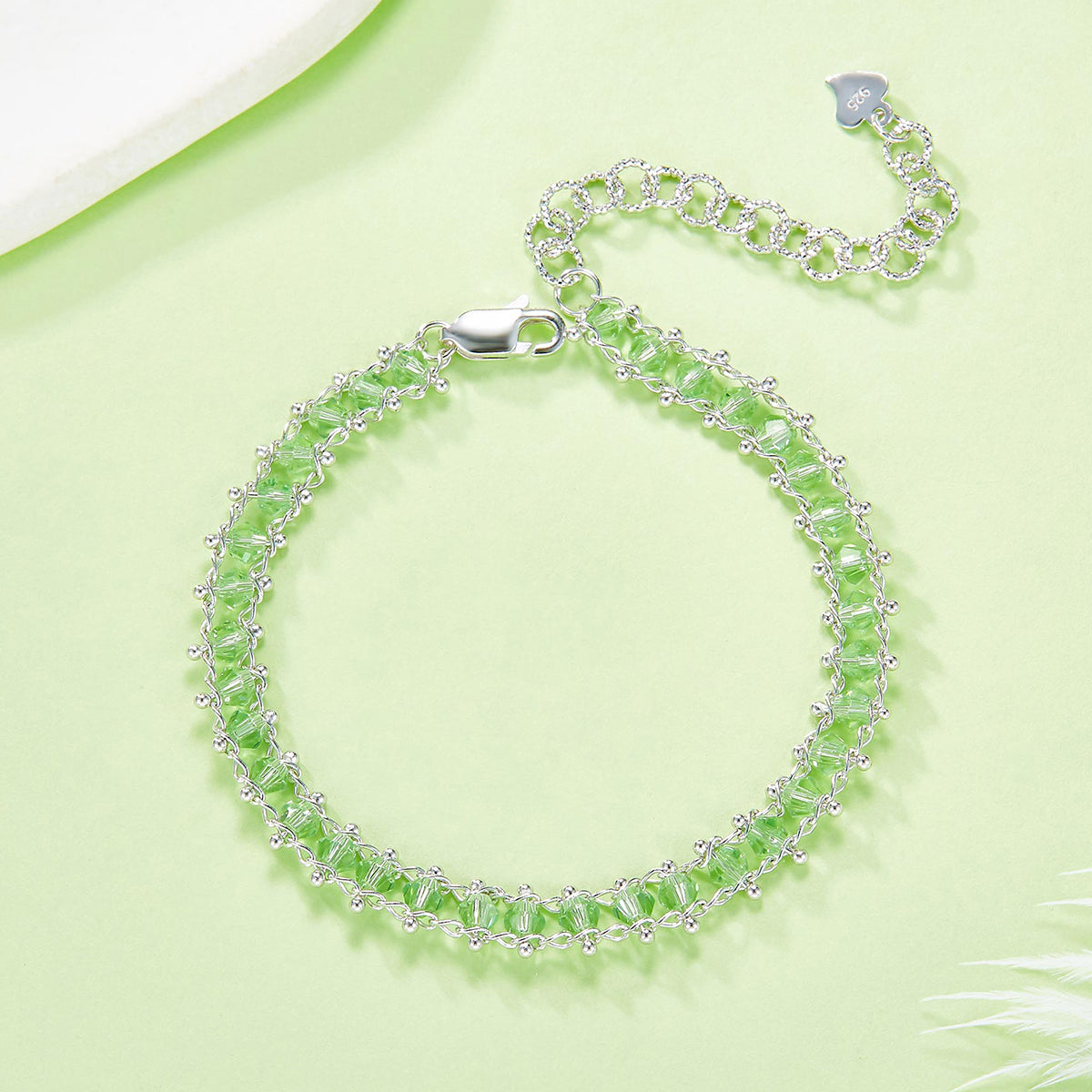 Planderful S925 Sterling Silver Bracelet With Colorful Synthetic Crystals Italian Weaving Craft For Women