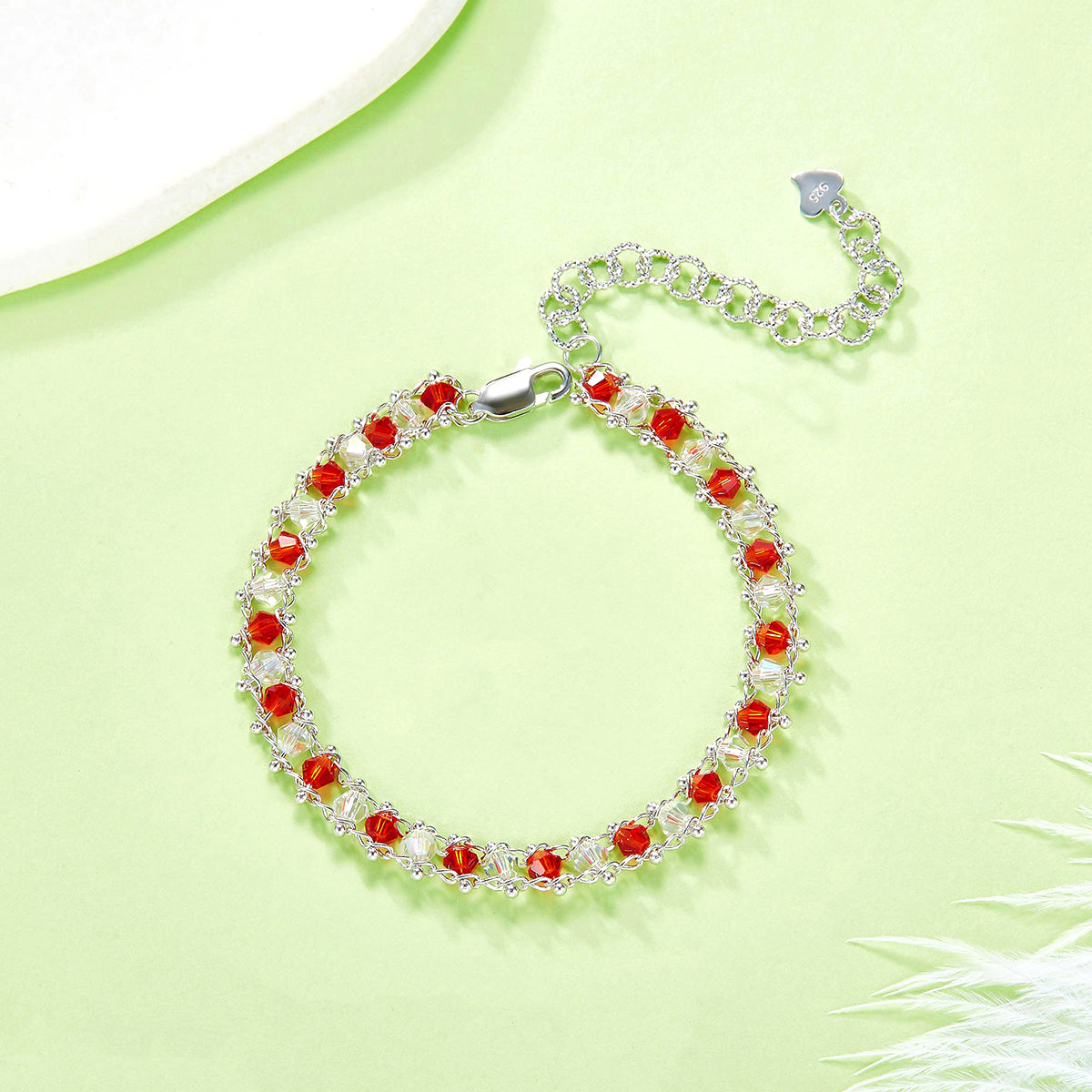 Planderful S925 Sterling Silver Bracelet With Colorful Synthetic Crystals Italian Weaving Craft For Women