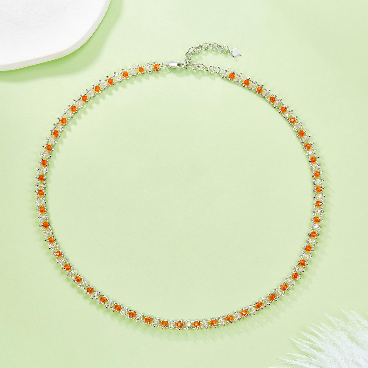 Planderful S925 Sterling Silver Gold Plated Synthetic Crystal Necklace Italian Weaving Craft For Women