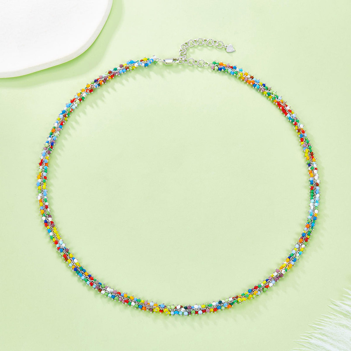 Planderful S925 Silver Plated Colorful Bead Necklace Gala Fireworks Collection For Women