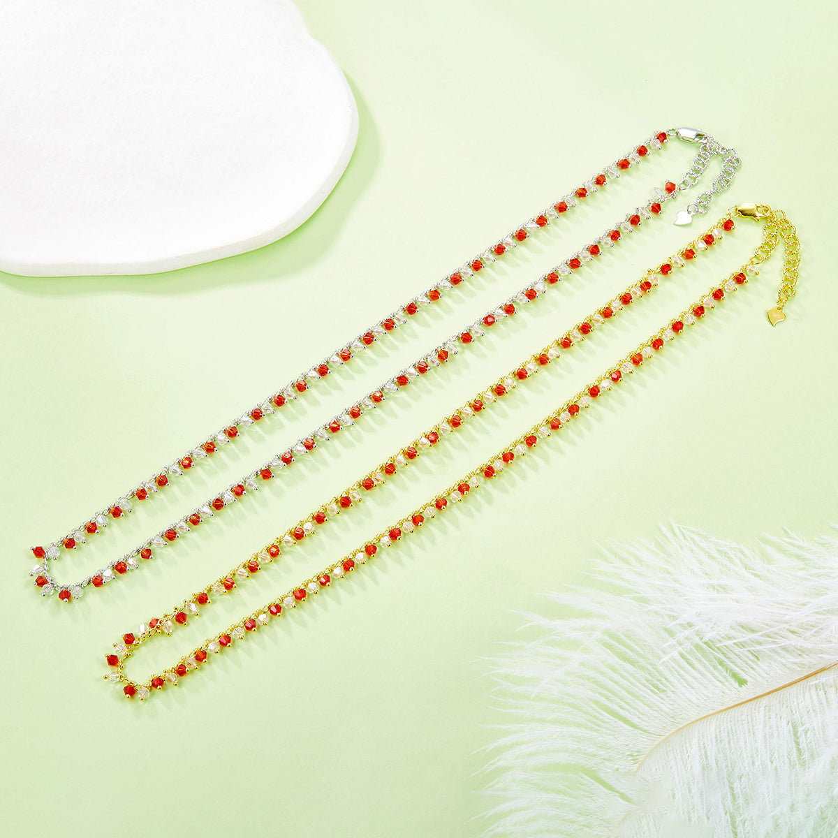 Planderful Crystal Necklace For Women S925 Silver Plated Gold Red White Synthetic Crystal Sparkling Dynamic