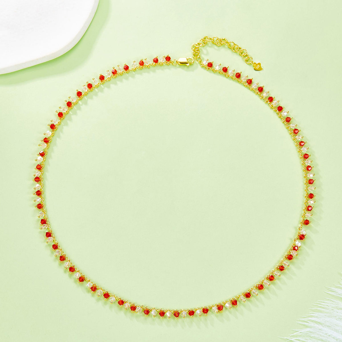 Planderful Crystal Necklace For Women S925 Silver Plated Gold Red White Synthetic Crystal Sparkling Dynamic