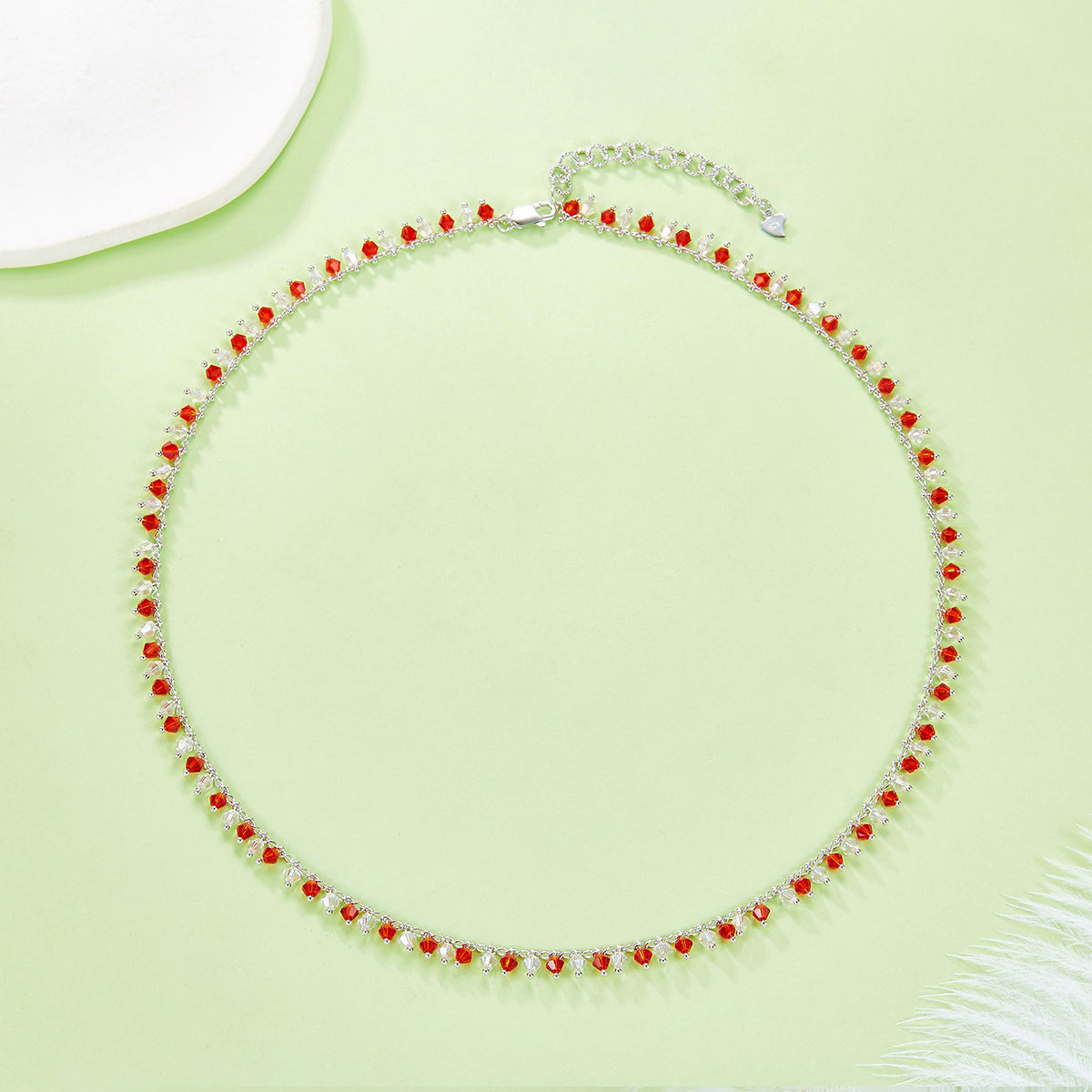 Planderful Crystal Necklace For Women S925 Silver Plated Gold Red White Synthetic Crystal Sparkling Dynamic