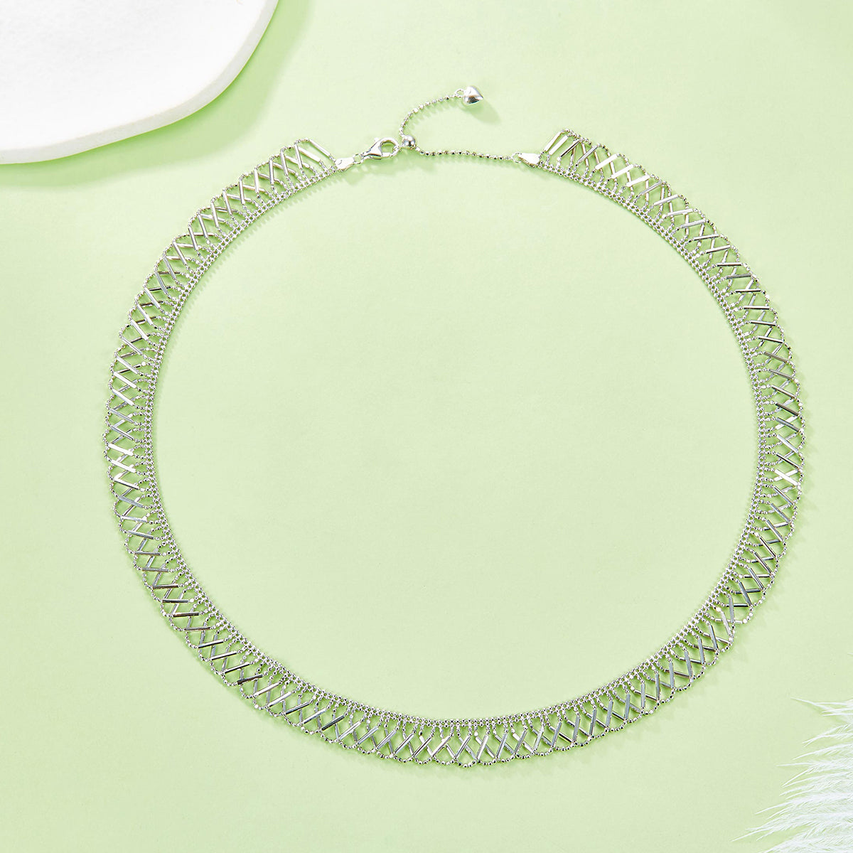 Planderful Shop S925 Silver Gold Plated Lace Woven Necklace For Women, Sparkling Italian Craftsmanship