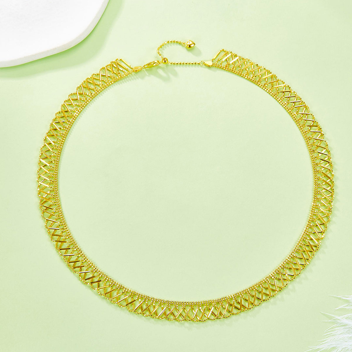 Planderful Shop S925 Silver Gold Plated Lace Woven Necklace For Women, Sparkling Italian Craftsmanship