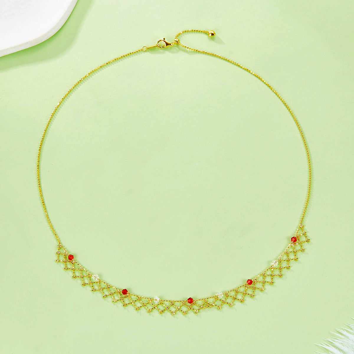 Planderful S925 Silver Necklace Platinum Plated Italian Lace Mesh for Women With Crystal Sparkle