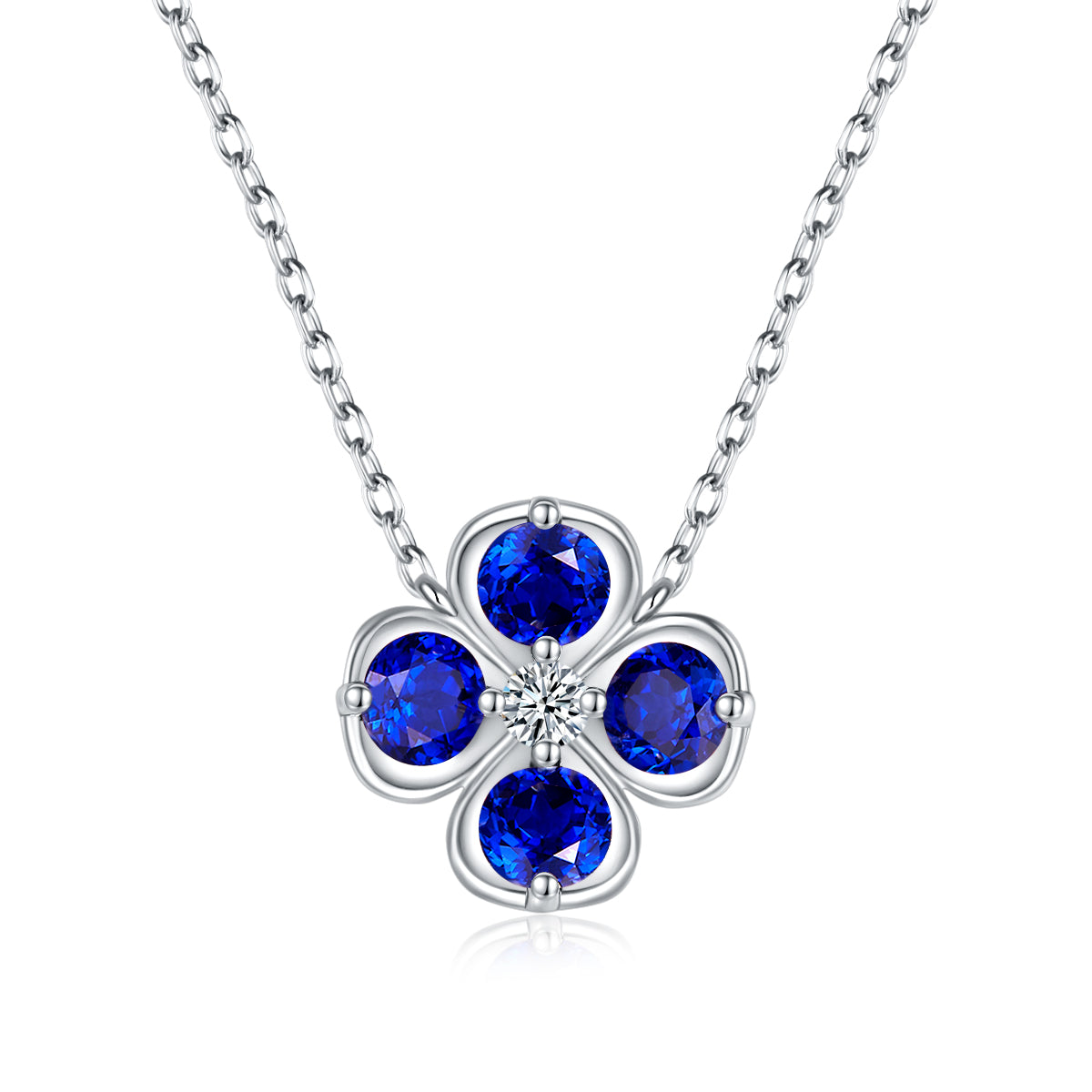 Planderful Colorful Lab Grown Gemstone Clover Pendant Necklace 40cm S925 Silver Plated Elegant For Her