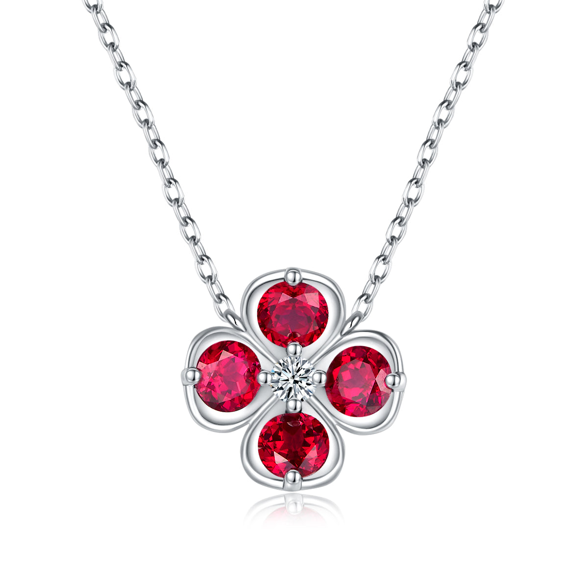 Planderful Colorful Lab Grown Gemstone Clover Pendant Necklace 40cm S925 Silver Plated Elegant For Her