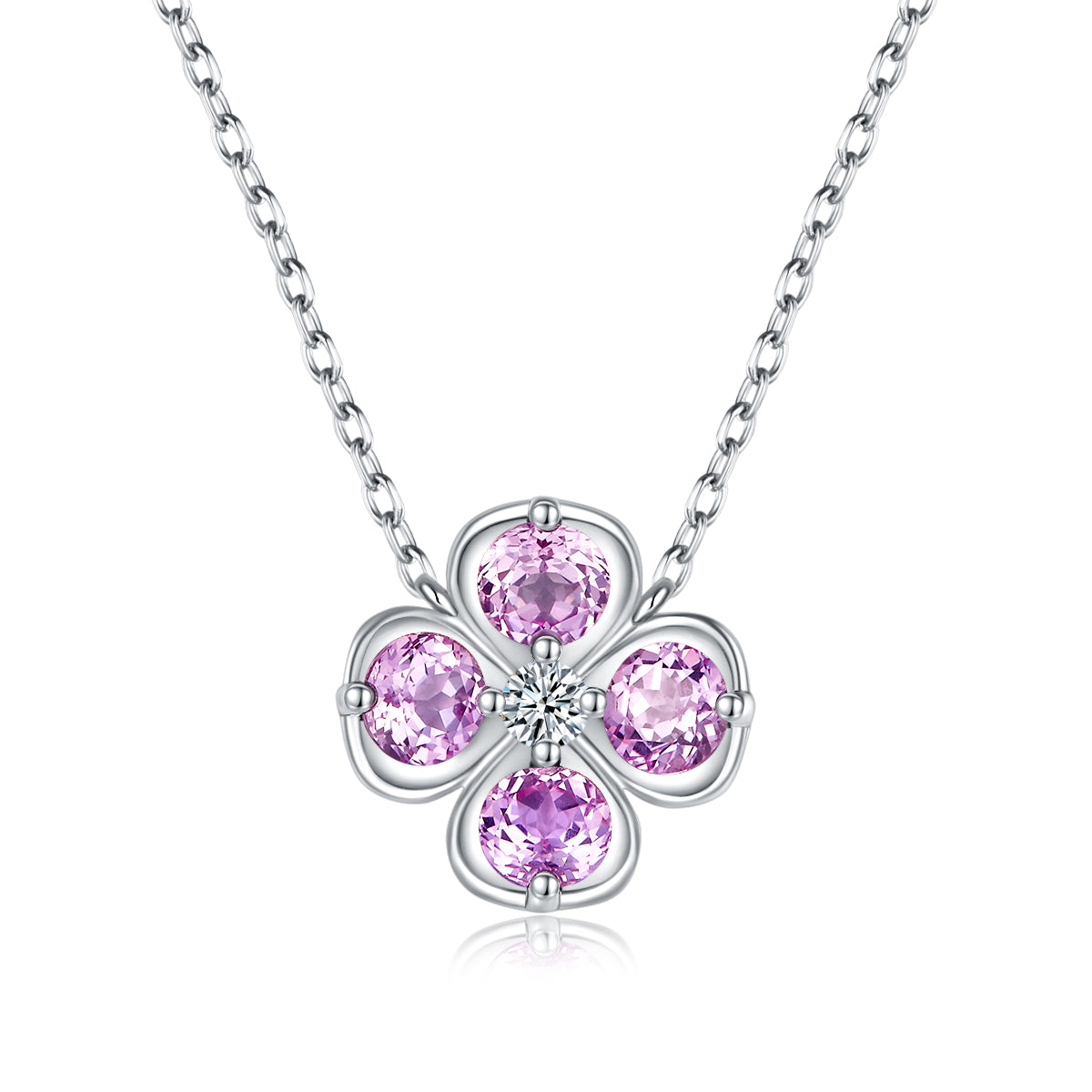Planderful Colorful Lab Grown Gemstone Clover Pendant Necklace 40cm S925 Silver Plated Elegant For Her