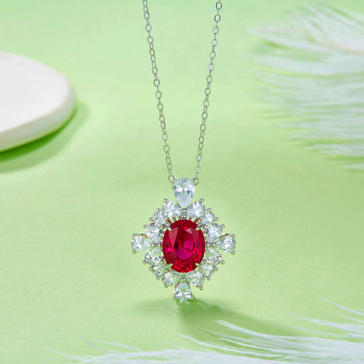 Planderful Colorful Oval Lab Grown Gemstone Blooming Flower Pendant Necklace For Women S925 Silver Plated 40 5cm Gift