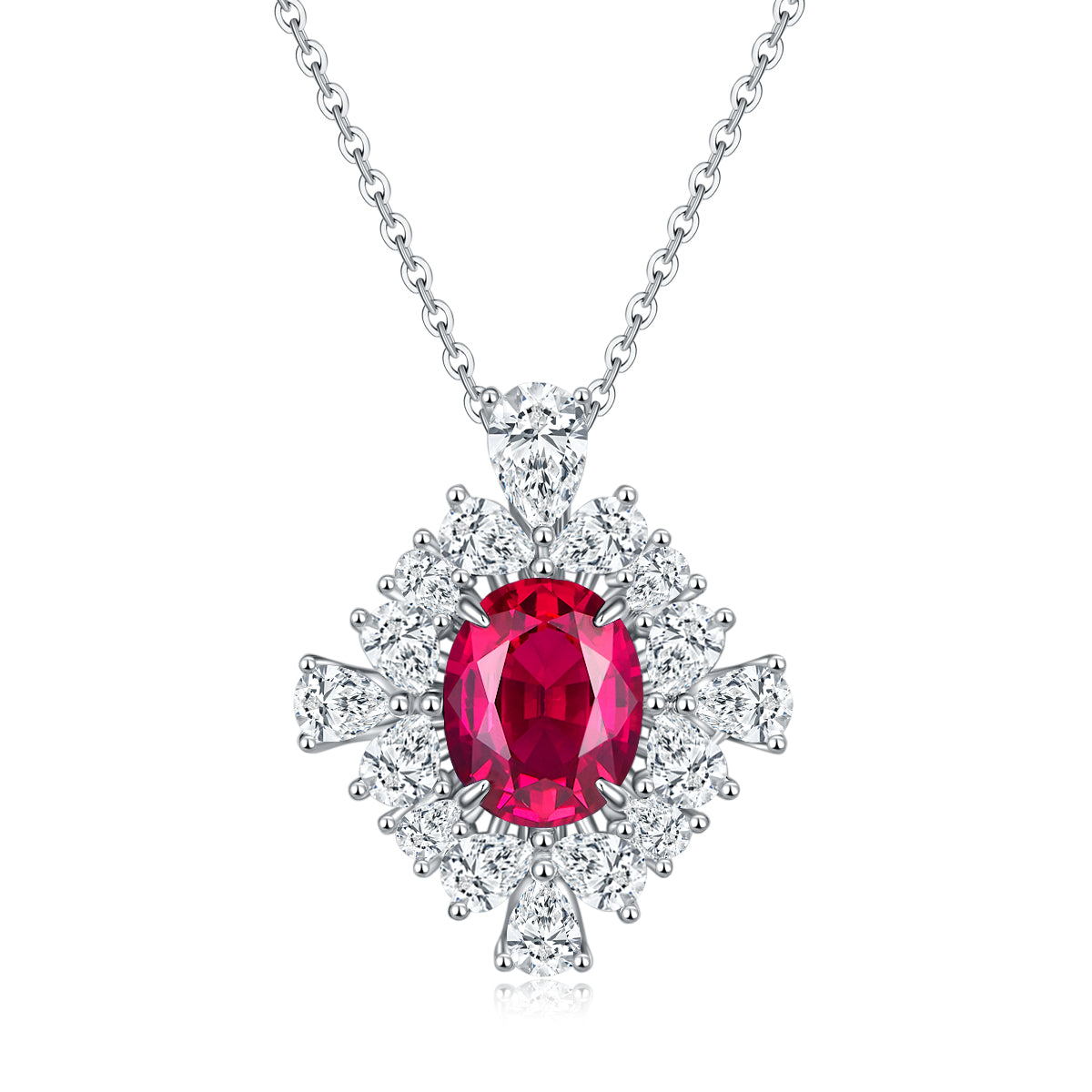 Planderful Colorful Oval Lab Grown Gemstone Blooming Flower Pendant Necklace For Women S925 Silver Plated 40 5cm Gift