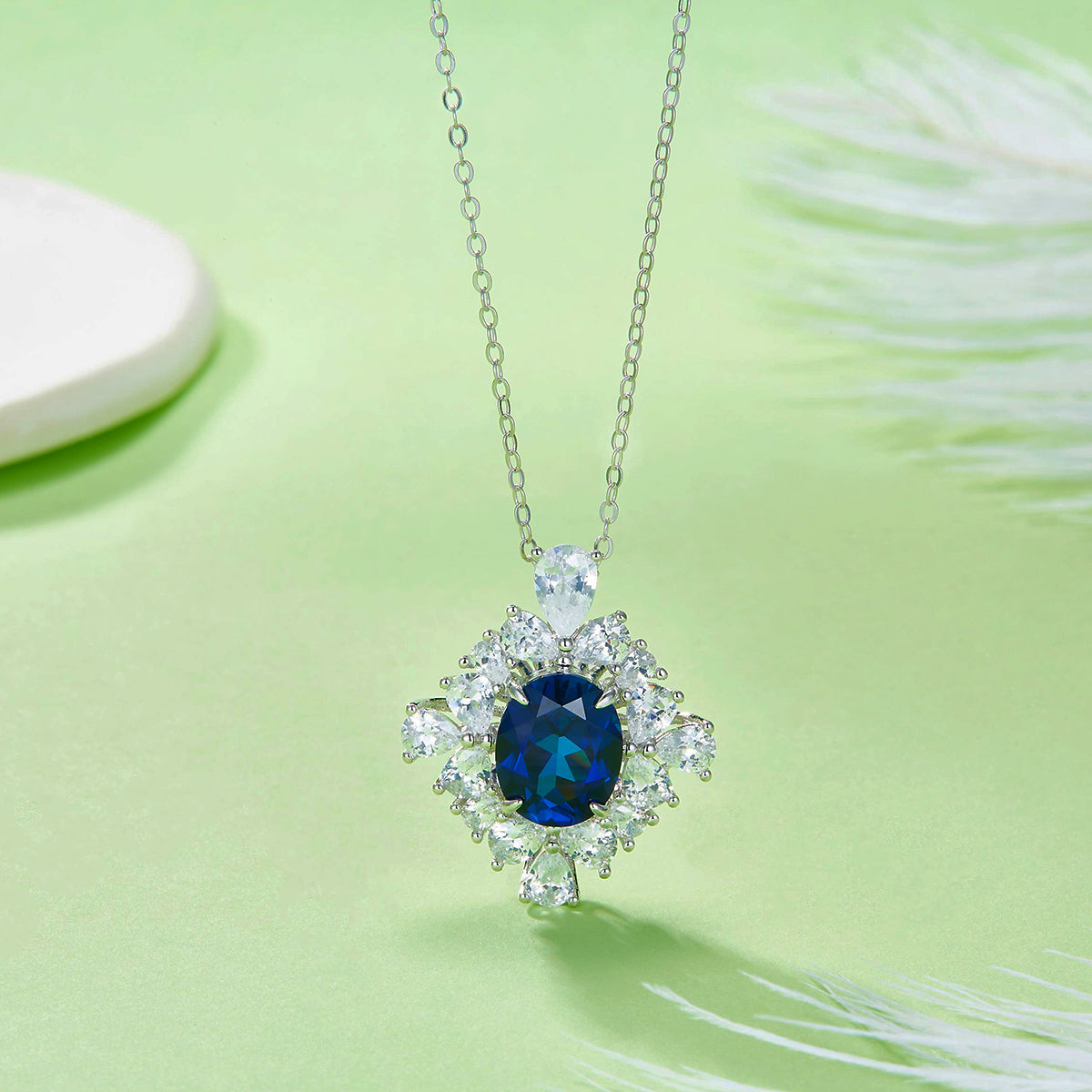 Planderful Colorful Oval Lab Grown Gemstone Blooming Flower Pendant Necklace For Women S925 Silver Plated 40 5cm Gift