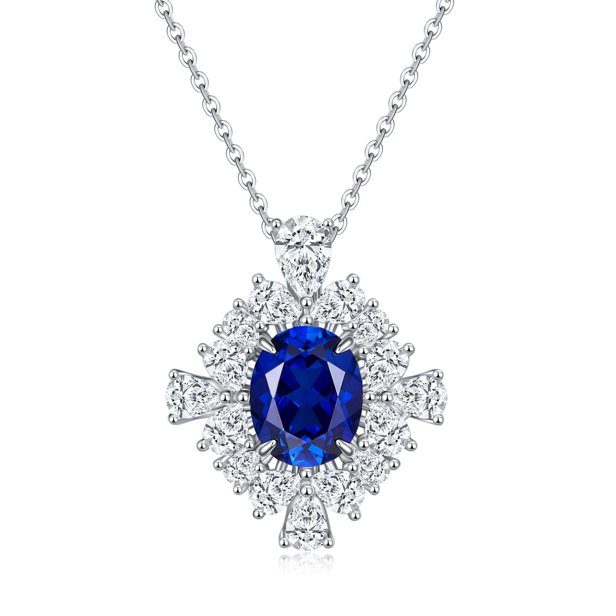 Planderful Colorful Oval Lab Grown Gemstone Blooming Flower Pendant Necklace For Women S925 Silver Plated 40 5cm Gift