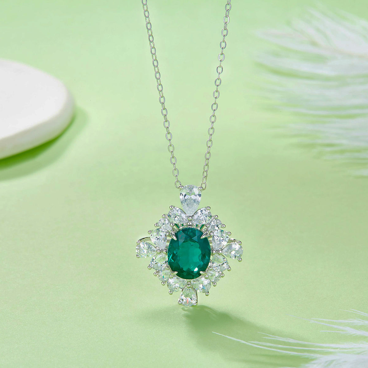 Planderful Colorful Oval Lab Grown Gemstone Blooming Flower Pendant Necklace For Women S925 Silver Plated 40 5cm Gift