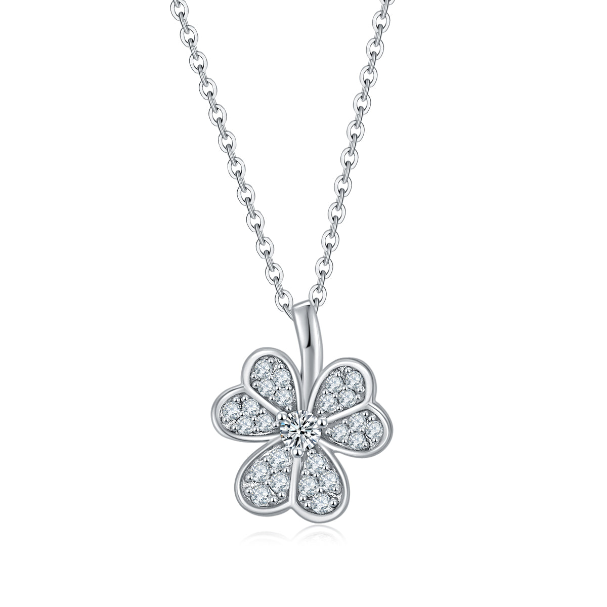 Planderful Sparkling Moissanite Clover Necklace Earrings Set 0.38ct S925 Silver Plated Gift For Her